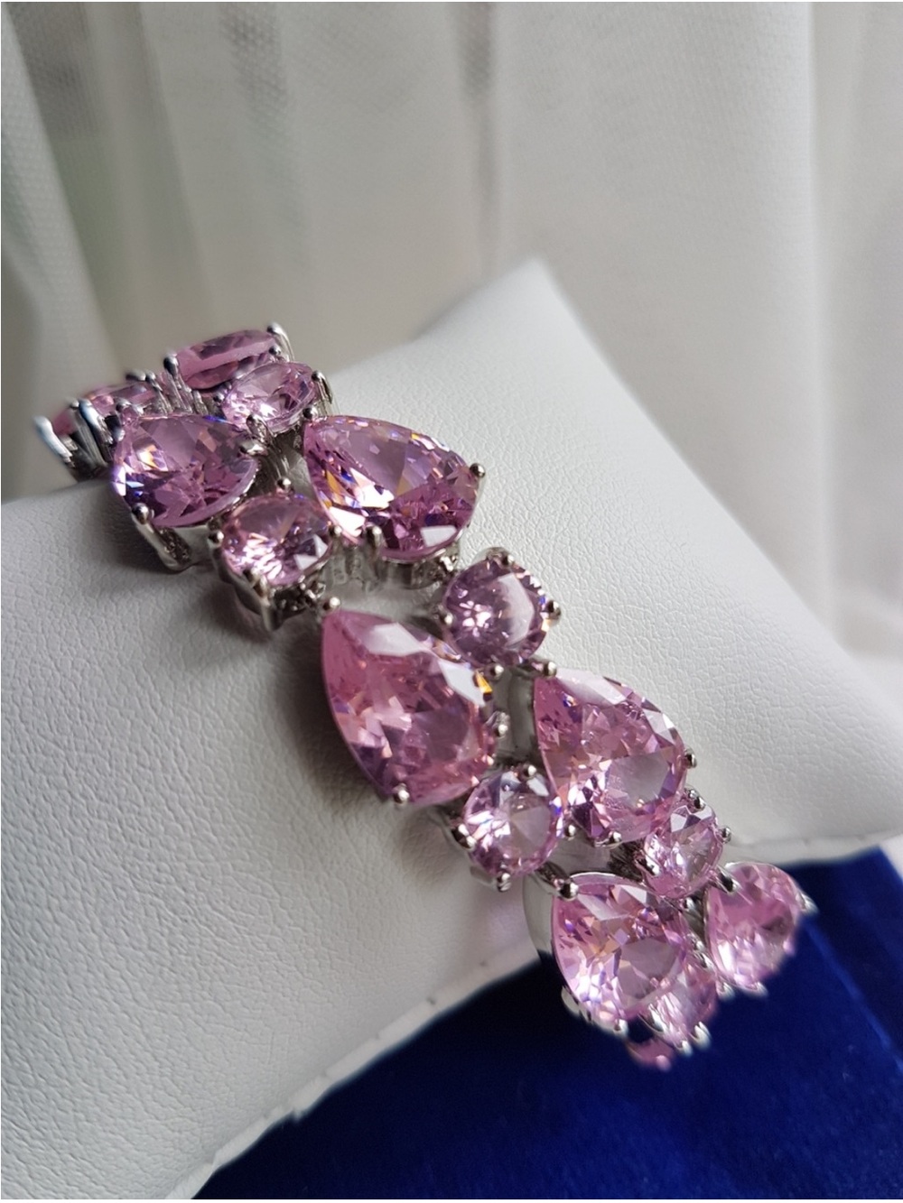 Swarovski Elements Chunky Pink Teardrop & Round Statement Tennis Bracelet NEW